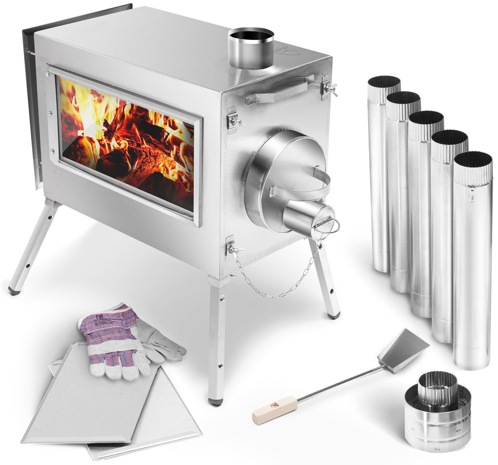 Large Wood Stove With Fire-Resistant Glass "Caminus L" FREE SHIPPING, NO US SALES TAX! - Off Grid Trek