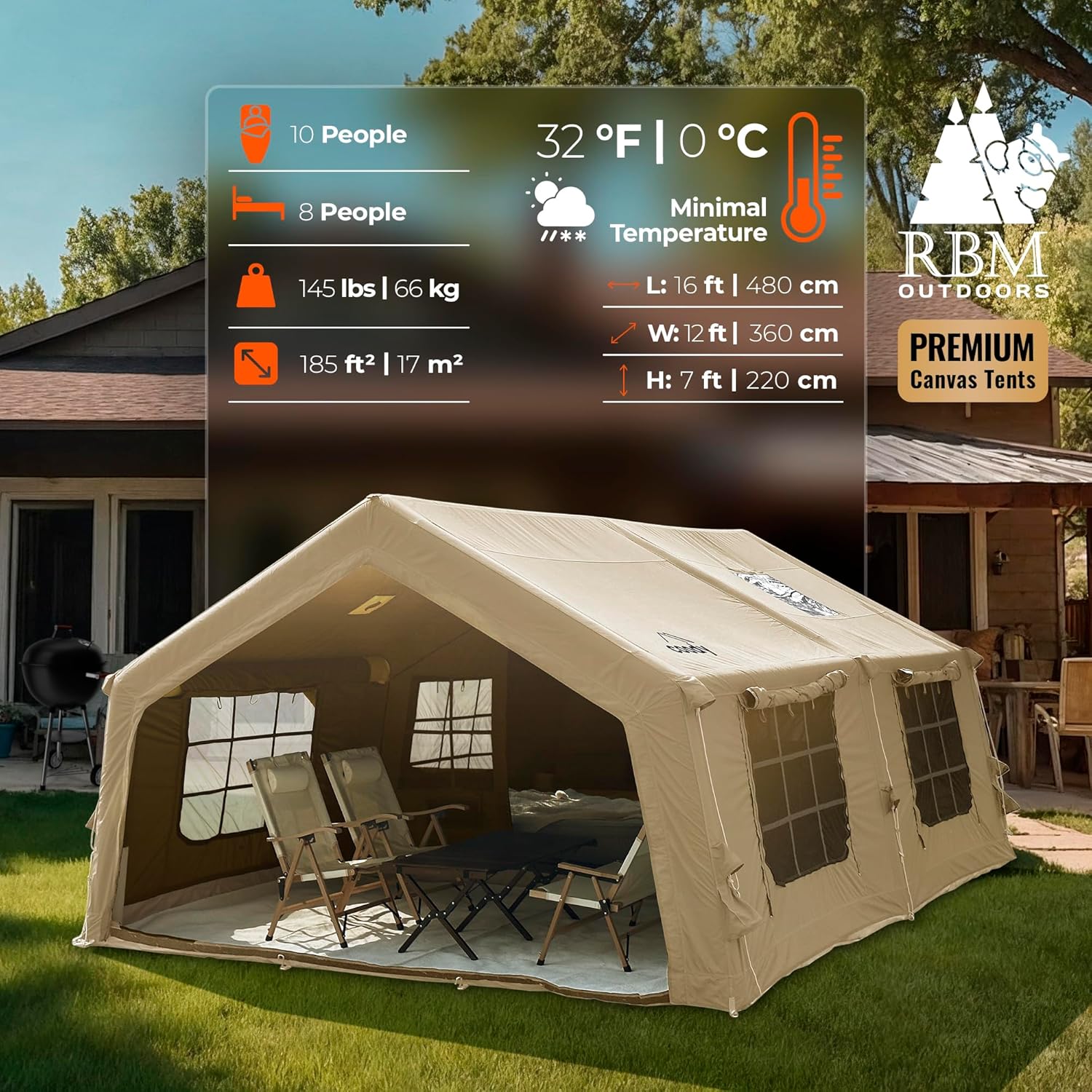 rbm tents RBM Inflatable tent Koala 7 Beige for 8-10 person, No US Sales Tax, Fr– Off Grid Trek