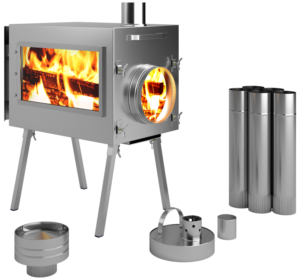 Large Wood Stove With Fire-Resistant Glass "Caminus L" FREE SHIPPING, NO US SALES TAX! - Off Grid Trek