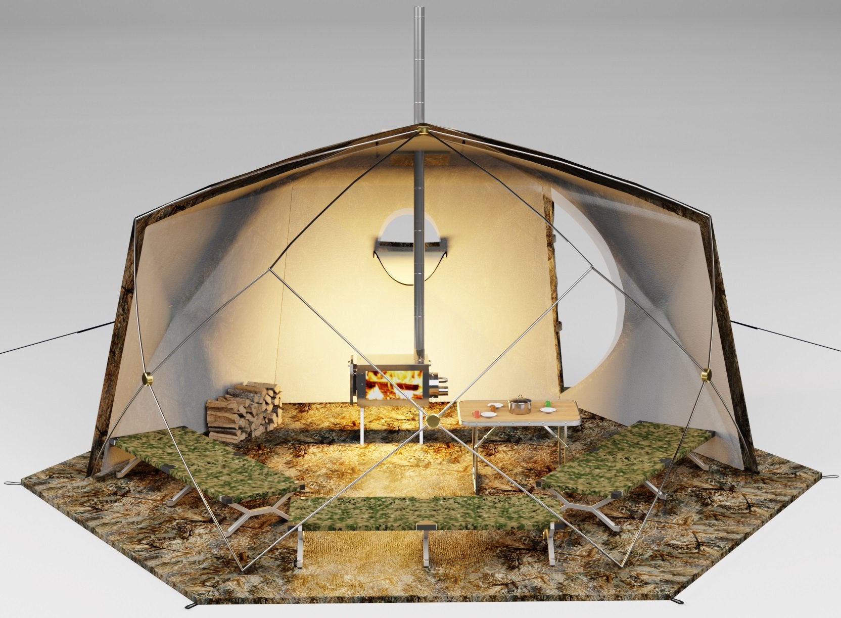 All-Season Premium Outfitter Wall Tent with Stove Jack Hexagon. Best for  8 person., FREE SHIPPING, NO US SALES TAX!