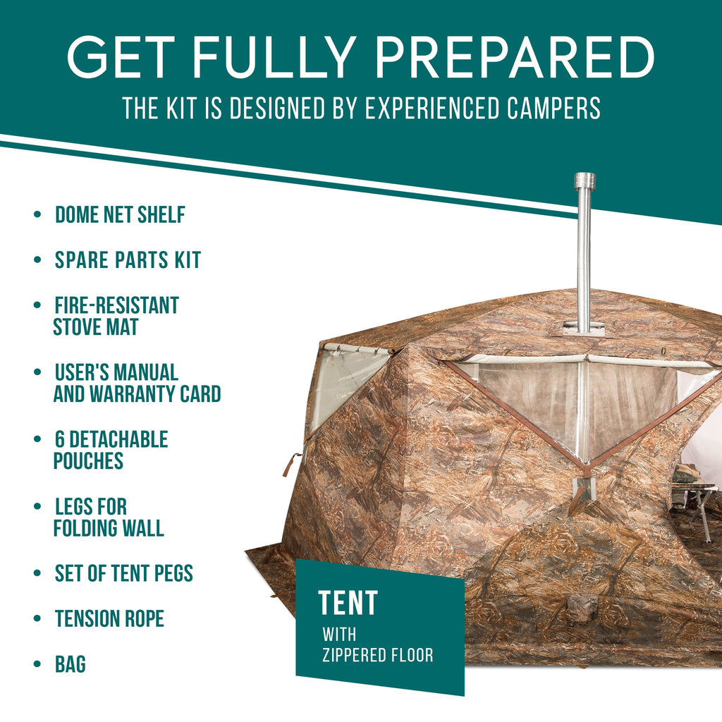 All-Season Premium Outfitter Wall Tent with Stove Jack "Hexagon". Best for 8 person., FREE SHIPPING, NO US SALES TAX! - Off Grid Trek